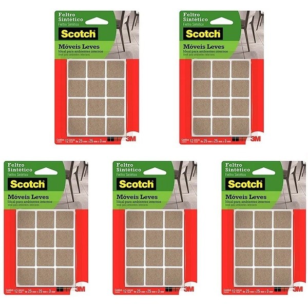 Kit 5 Feltro Adesivo Cadeira Sofa Quadrado SCOTCH 3M 25MM 12U Kit 5 Feltro Adesivo Cadeira Sofa Quadrado SCOTCH 3M 25MM 12U