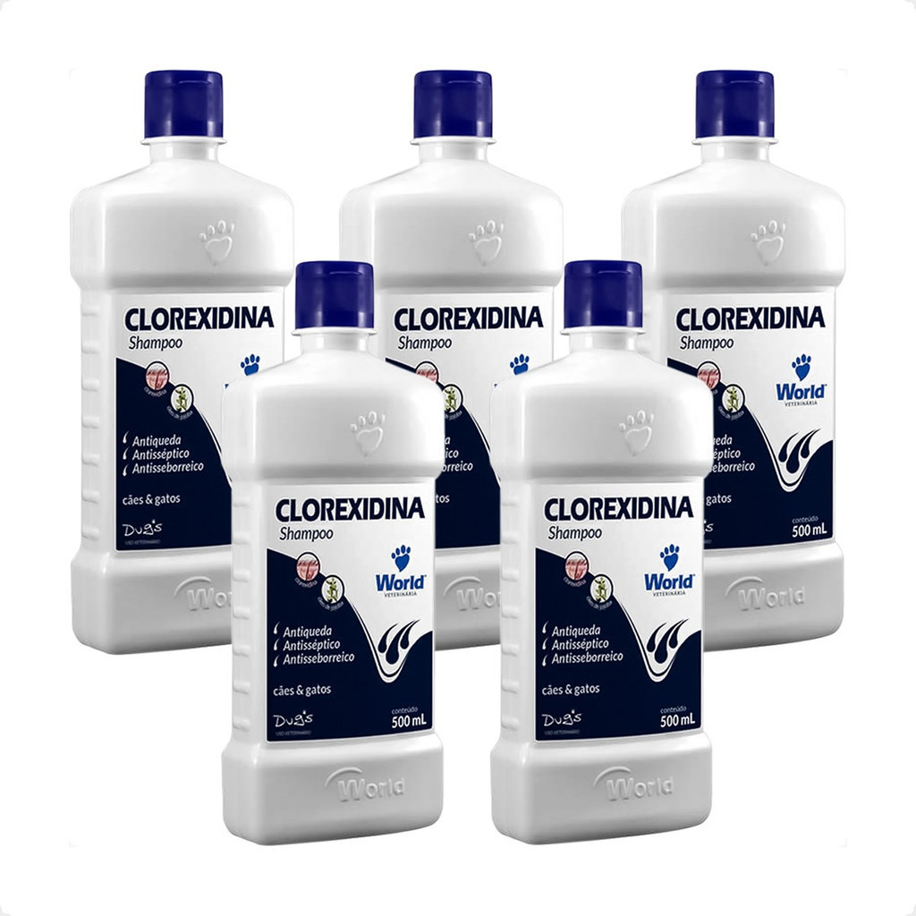 Kit 5 Shampoo World Veterinária Dug’s Clorexidina Cães & Gatos – 500 mL Kit 5 Shampoo World Veterinária Dug’s Clorexidina Cães & Gatos – 500 mL