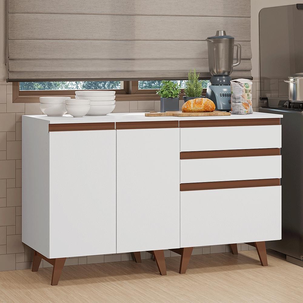 Kit com Dois Balcões de Cozinha 2 Portas 3 Gavetas (com tampo) Branco Reims Madesa Kit com Dois Balcões de Cozinha 2 Portas 3 Gavetas (com tampo) Branco Reims Madesa