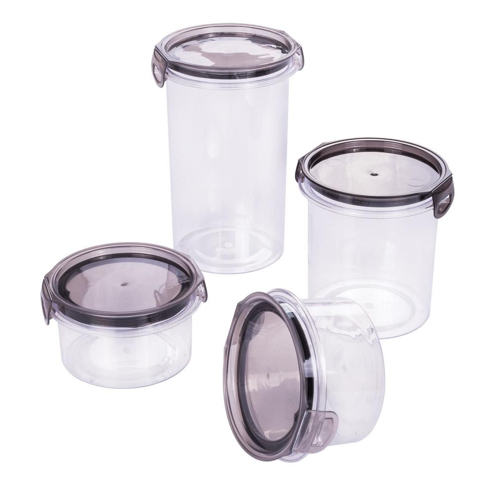 Kit 4 Potes Porta Mantimentos Herméticos Empilháveis Plástico Redondos para Geladeira Despensa Armário Plasútil