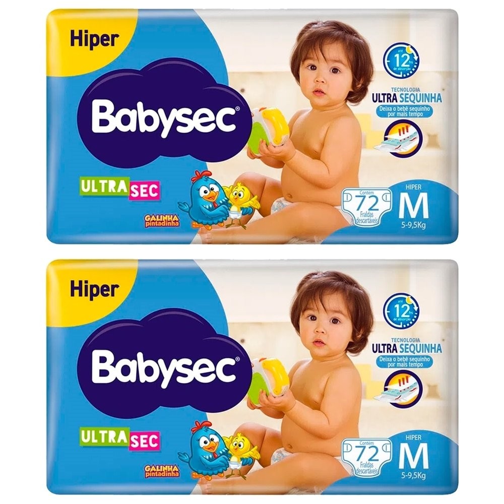 Fralda Descartável Babysec Ultra Hiper Tamanho M – 2 Pacotes com 72 Fraldas – Total 144 Tiras Fralda Descartável Babysec Ultra Hiper Tamanho M – 2 Pacotes com 72 Fraldas – Total 144 Tiras