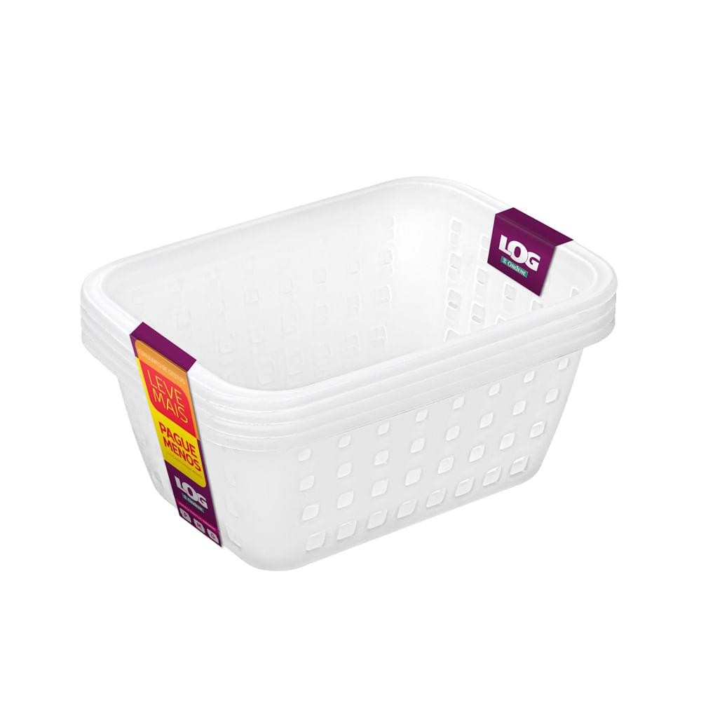 Kit Cesto Organizador Plástico com Furação Cristal 3L Leve 4 Pague 3 Log Ordene Kit Cesto Organizador Plástico com Furação Cristal 3L Leve 4 Pague 3 Log Ordene