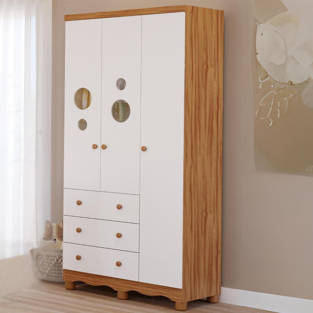 Guarda Roupa Infantil Bolinha 3 Portas 3 Gavetas 100% MDF Faura Guarda Roupa Infantil Bolinha 3 Portas 3 Gavetas 100% MDF Faura