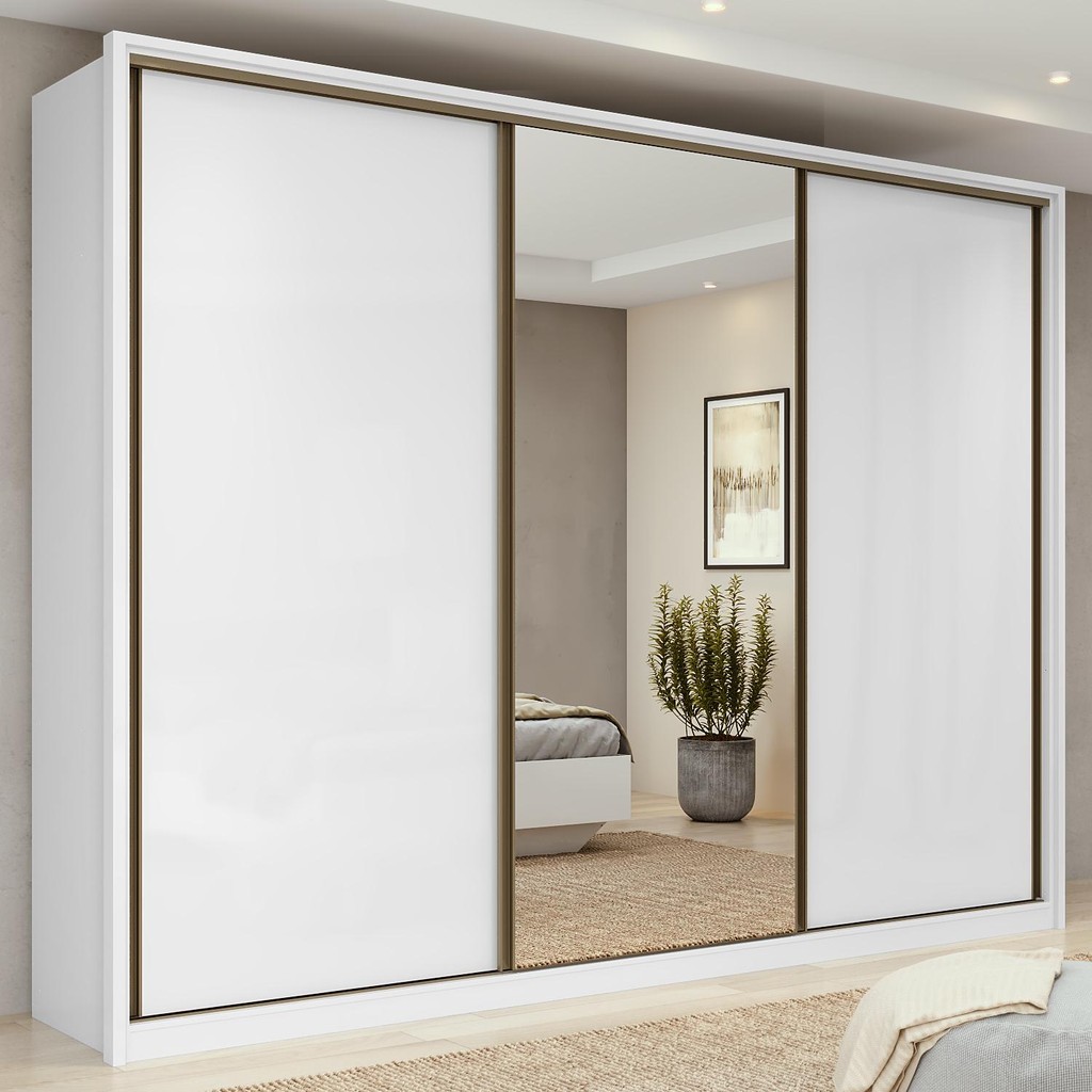 Guarda-Roupa Casal Spazio Glass 3 portas 6 Gavetas Branco Guarda-Roupa Casal Spazio Glass 3 portas 6 Gavetas Branco