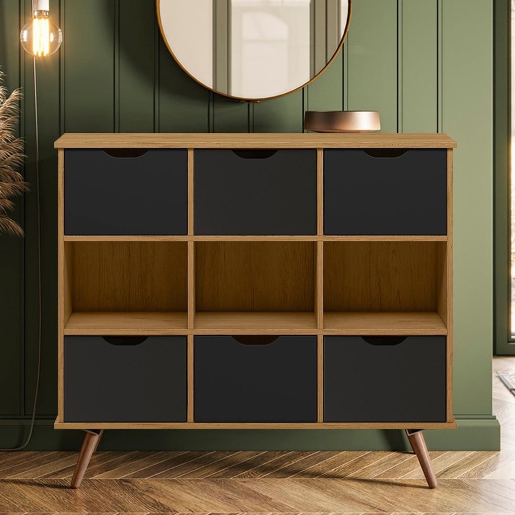 Nicho Organizador Retrô 6 Gavetas Freijó/Preto – Qmovi Nicho Organizador Retrô 6 Gavetas Freijó/Preto – Qmovi