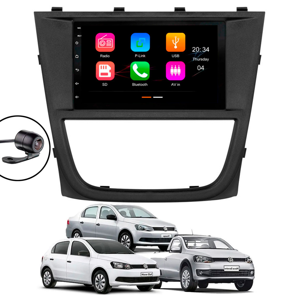 Multimídia MP5 7″ Polegadas Gol Saveiro Voyage G5 2008 a 2012 CarPlay/Android Moldura Câmera de Ré