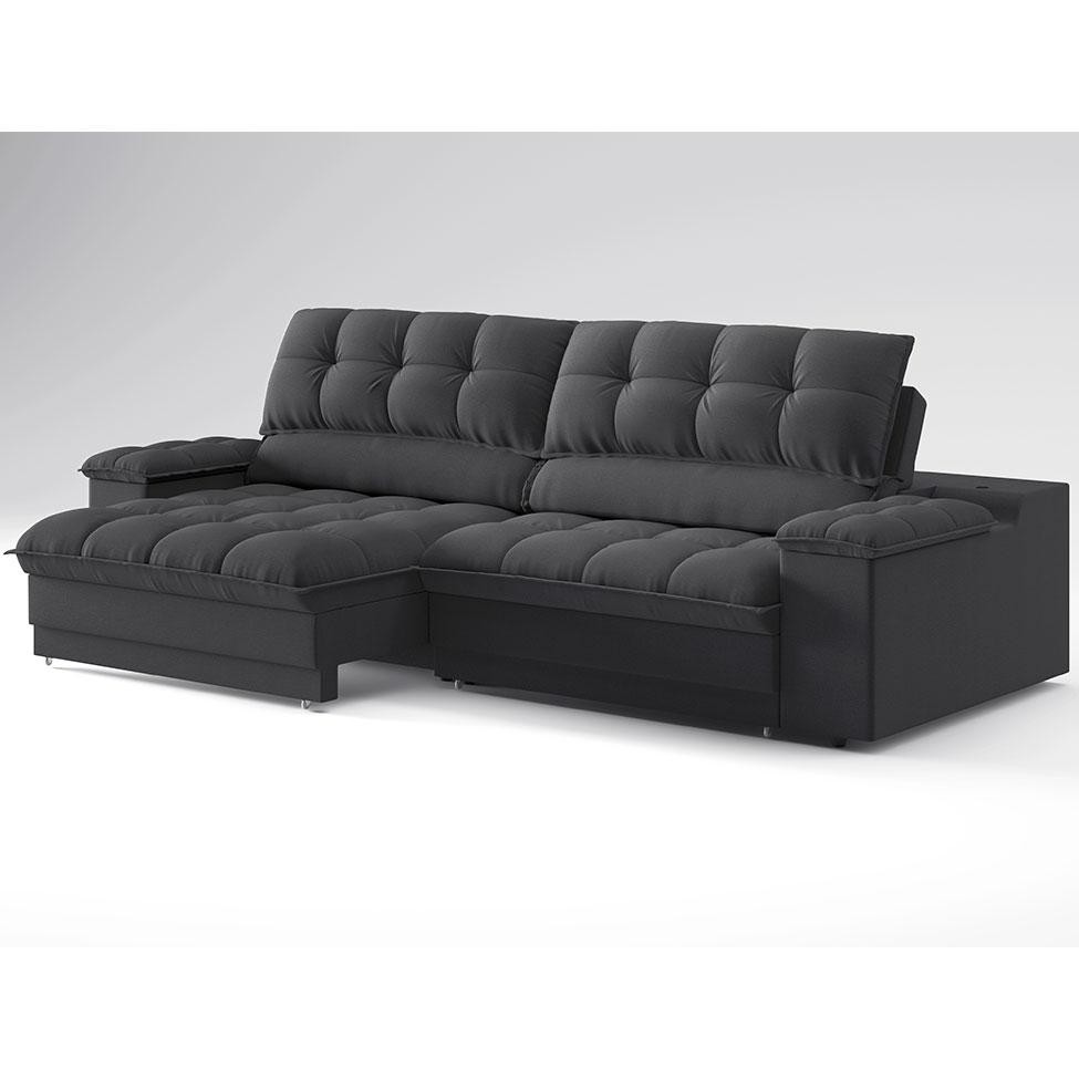 Sofá 3 Lugares Retrátil e Reclinável Helen com USB e Porta-Copos Linho Grafite 210 cm Sofá 3 Lugares Retrátil e Reclinável Helen com USB e Porta-Copos Linho Grafite 210 cm