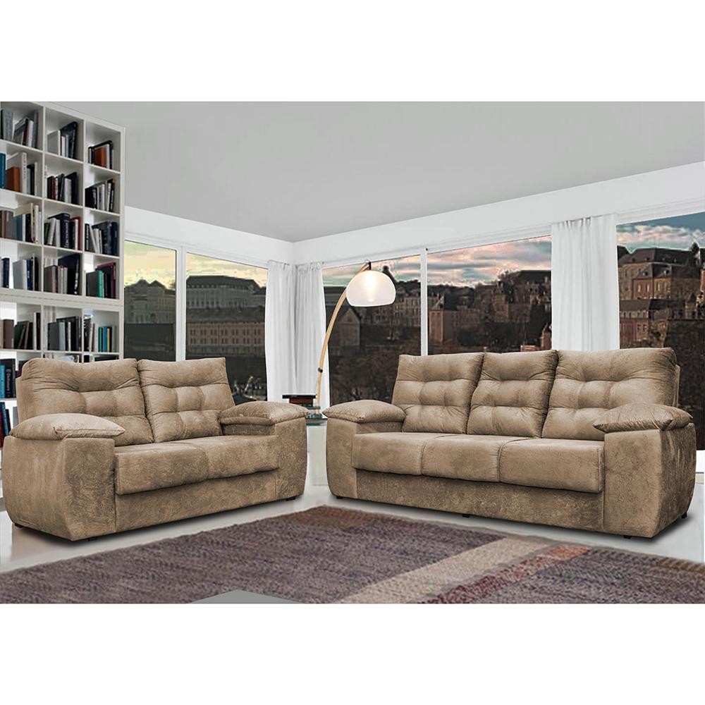 Conjunto Sofá Luxemburgo 3 E 2 Lugares 1,52m e 2,02m Suede Castor Conjunto Sofá Luxemburgo 3 E 2 Lugares 1,52m e 2,02m Suede Castor