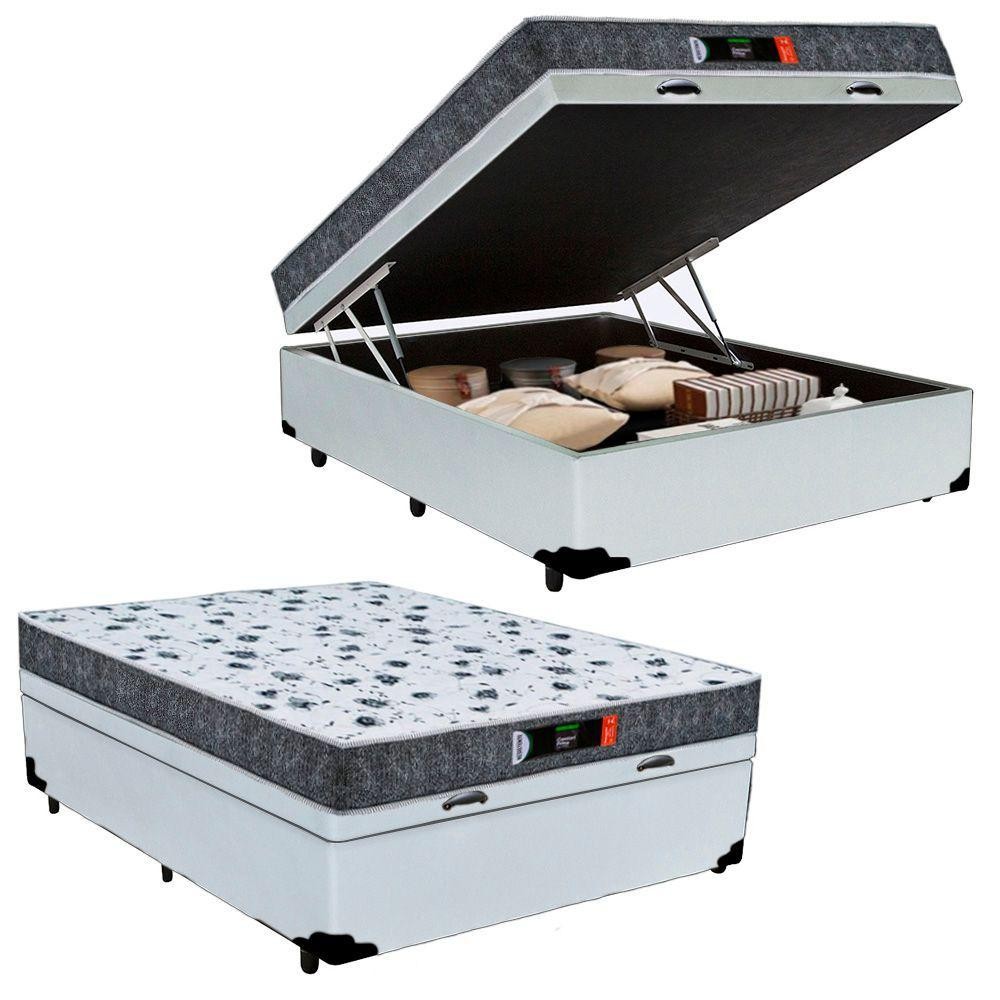Cama Box Baú Casal + Colchão Ortopédico Resistente Pró D28 Colchões 138x188x60 Branco Cama Box Baú Casal + Colchão Ortopédico Resistente Pró D28 Colchões 138x188x60 Branco