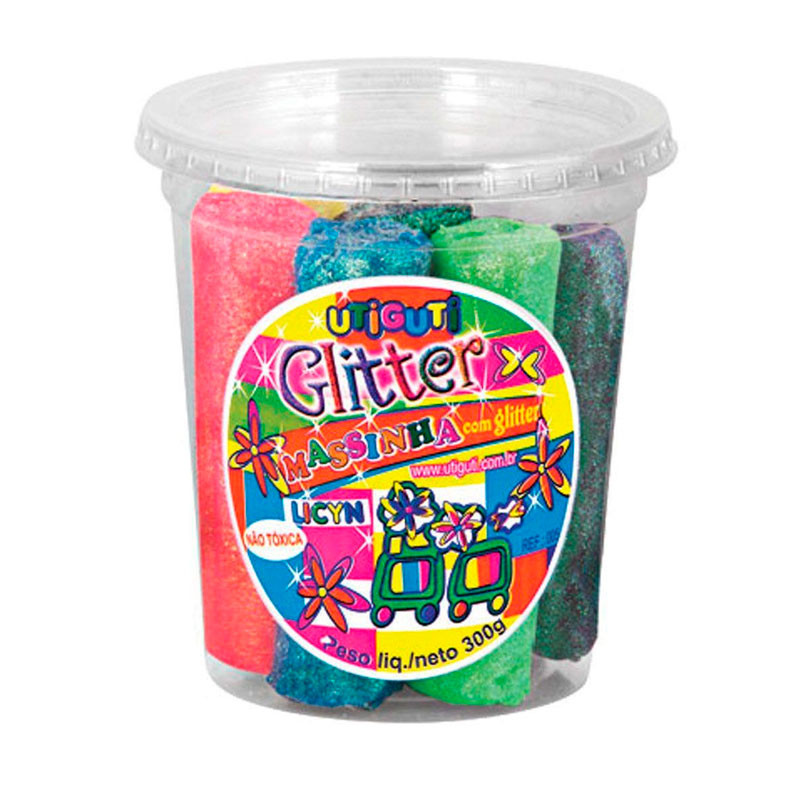 Massa de modelar Soft Utiguti 300g com 6 cores glitter Licyn