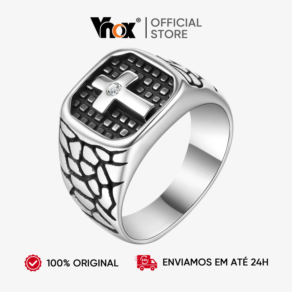 Vnox Punk Preto Ouro Cor Cruz Anel Masculino Titânio Aço Crack Guerreiro Jóias Masculinas Viking Vintage Estética CZ Ané Vnox Punk Preto Ouro Cor Cruz Anel Masculino Titânio Aço Crack Guerreiro Jóias Masculinas Viking Vintage Estética CZ Ané