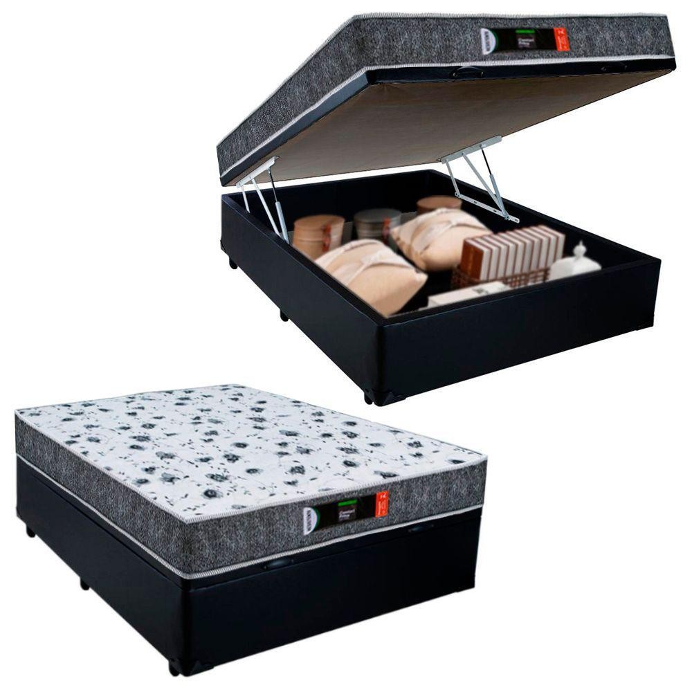 Cama Box Baú Casal + Colchão Ortopédico Resistente Pró D28 Colchões 138x188x60 Preto Cama Box Baú Casal + Colchão Ortopédico Resistente Pró D28 Colchões 138x188x60 Preto