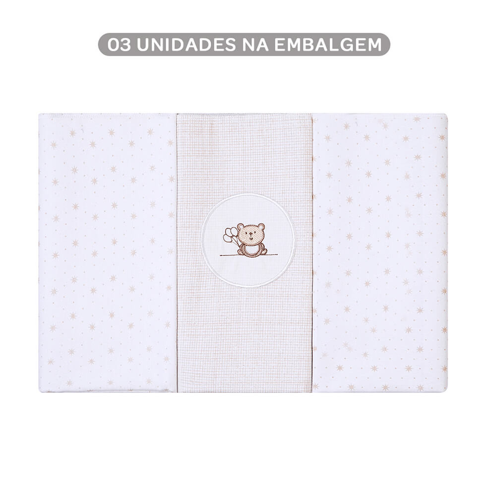 Kit Cueiro Bordados Papi Flanelado Ted Balão – 3 Peças