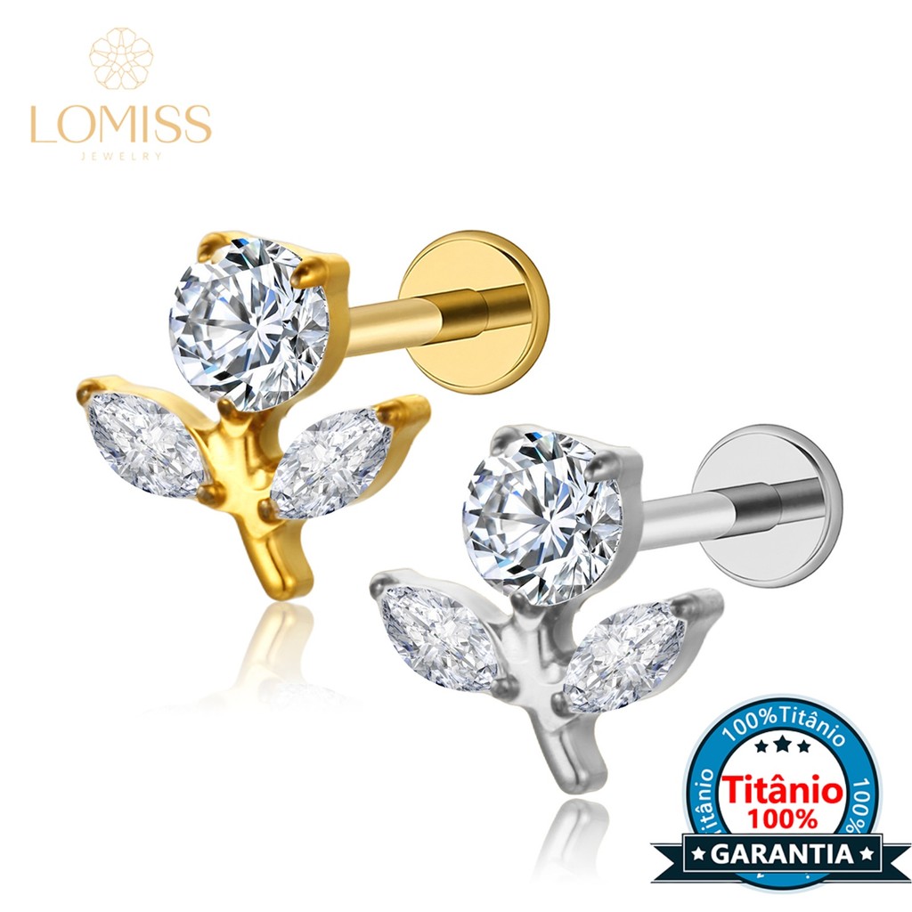Piercing Helix Tragus Conch Labret Titânio Flor Zircônia Cravejada Piercing Helix Tragus Conch Labret Titânio Flor Zircônia Cravejada
