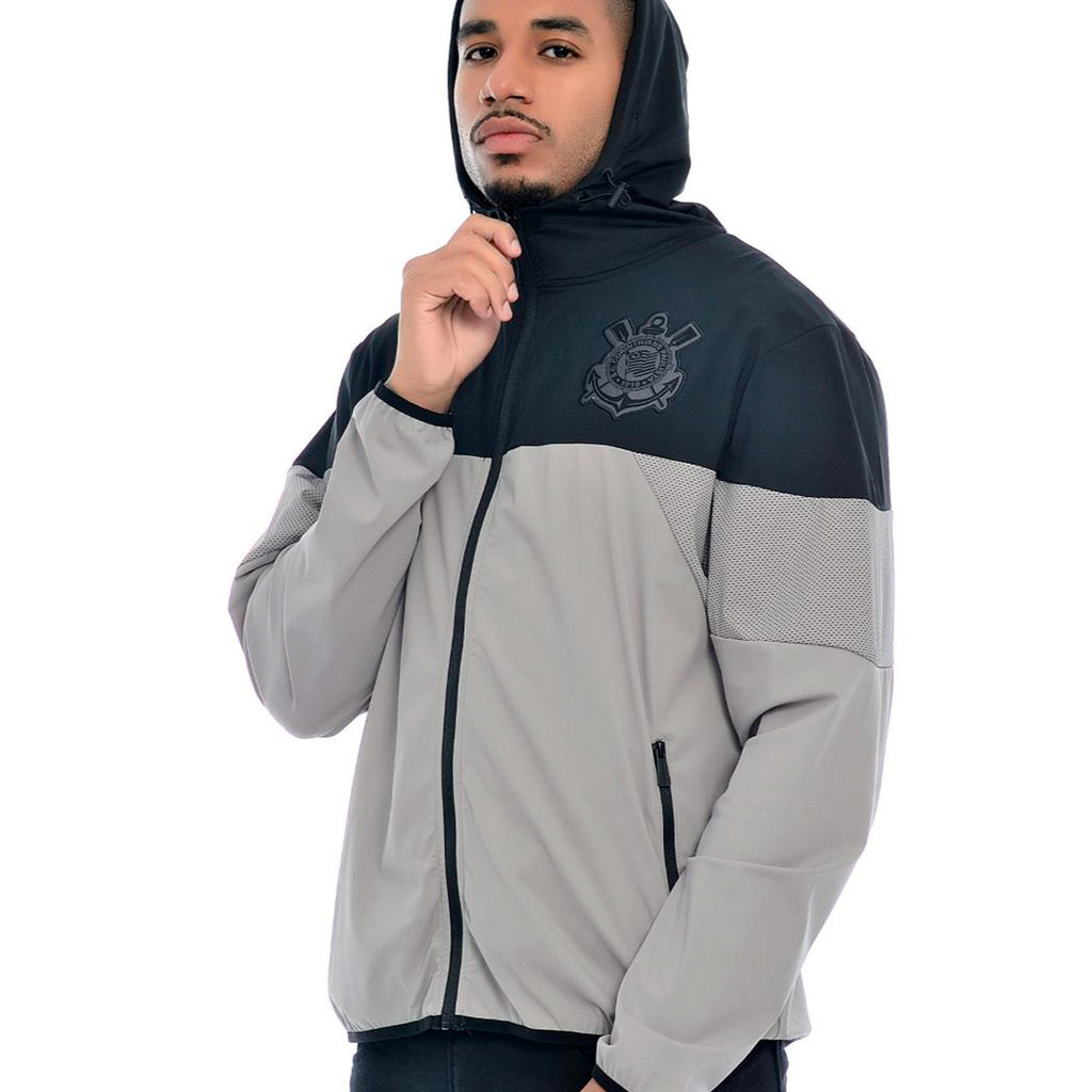 Jaqueta Corta Vento Corinthians Cinza Masculina Oficial Jaqueta Corta Vento Corinthians Cinza Masculina Oficial