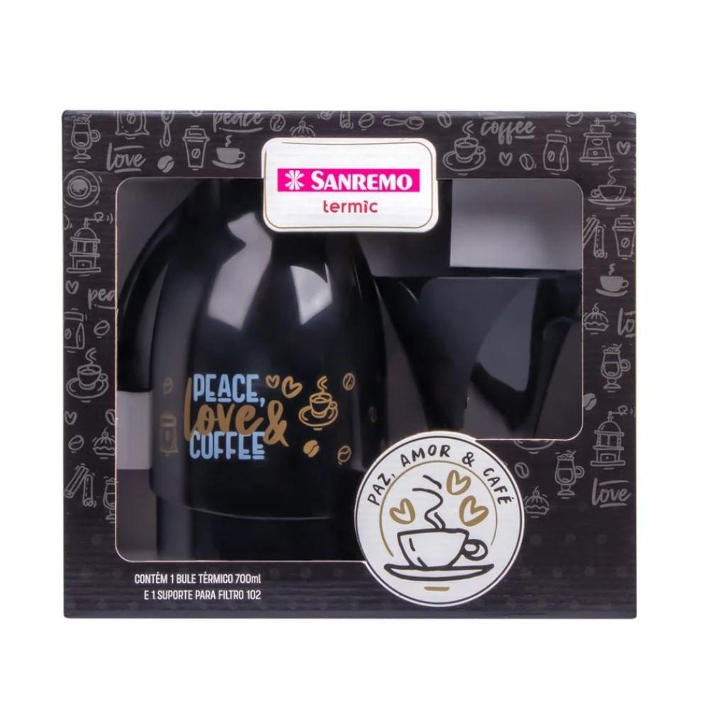 Kit Bule Térmico Plástico 700ml e Suporte para Filtro de Café 102 Preto Termic Sanremo Kit Bule Térmico Plástico 700ml e Suporte para Filtro de Café 102 Preto Termic Sanremo