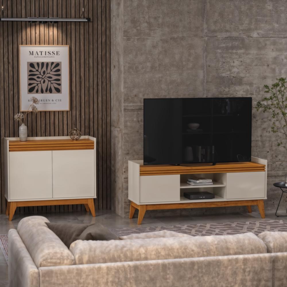 Conjunto Sala de Estar Buffet 2 Portas e Rack para Tv até 50 Polegadas Ripado – ViaNossa
