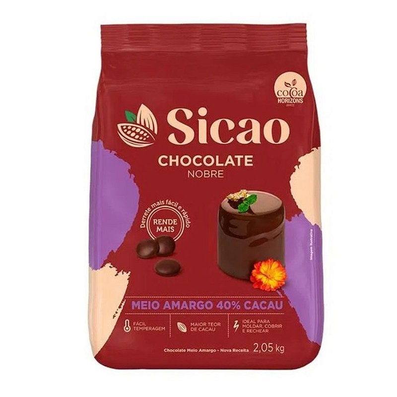 Chocolate Nobre Meio Amargo 40% Cacau – Gotas – 2,05 kg – 1 unidade – Sicao – Rizzo Chocolate Nobre Meio Amargo 40% Cacau – Gotas – 2,05 kg – 1 unidade – Sicao – Rizzo