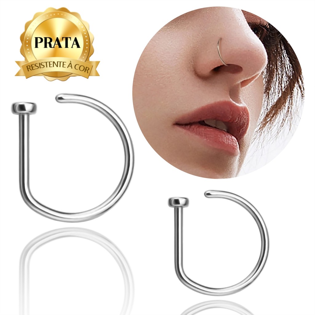 LOMISS Piercing Nostril Nariz Septo Argola D-ring Prata 925 Joia Piercing Argola Nariz Cravejado LOMISS Piercing Nostril Nariz Septo Argola D-ring Prata 925 Joia Piercing Argola Nariz Cravejado
