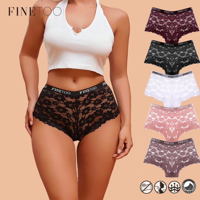 FINETOO Shorts Boxer De Renda Para Mulheres Calcinha Estampada Cinto Sexy Lingerie De Algodão FINETOO Shorts Boxer De Renda Para Mulheres Calcinha Estampada Cinto Sexy Lingerie De Algodão