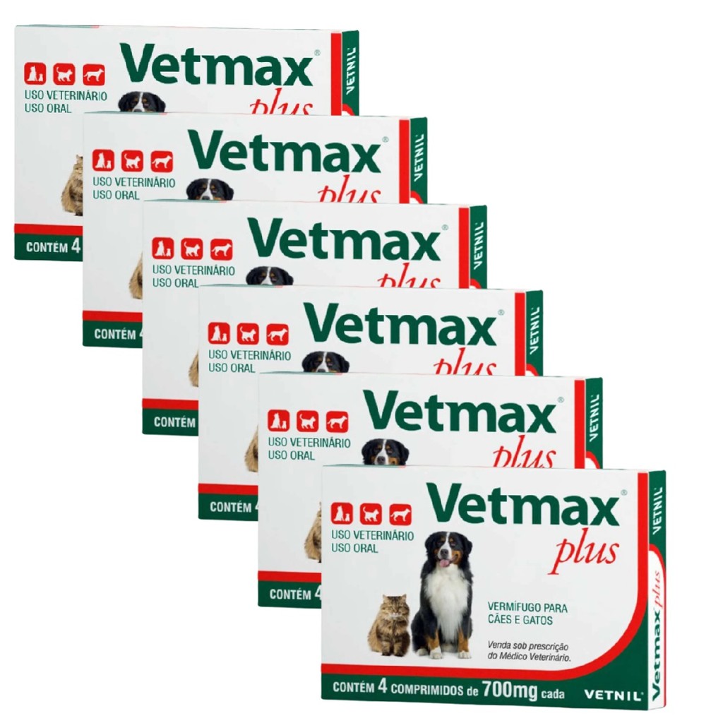 Kit 6 Vetmax Plus 700mg Vermífugo Vetnil – 4 Comprimidos Kit 6 Vetmax Plus 700mg Vermífugo Vetnil – 4 Comprimidos