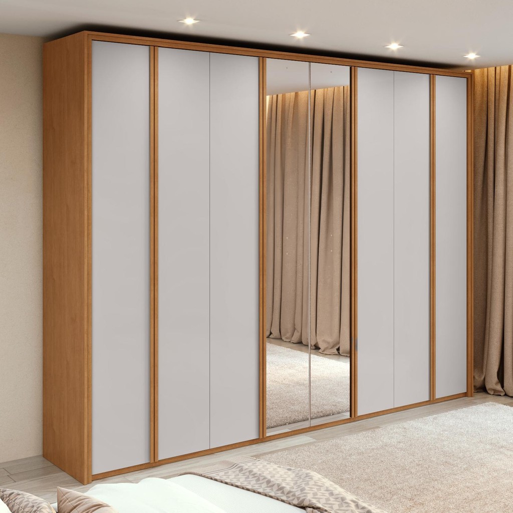 Guarda-Roupa Casal 100% MDF 8 Portas Easy Glow com Espelhos Amendoa Clean/Off White Guarda-Roupa Casal 100% MDF 8 Portas Easy Glow com Espelhos Amendoa Clean/Off White