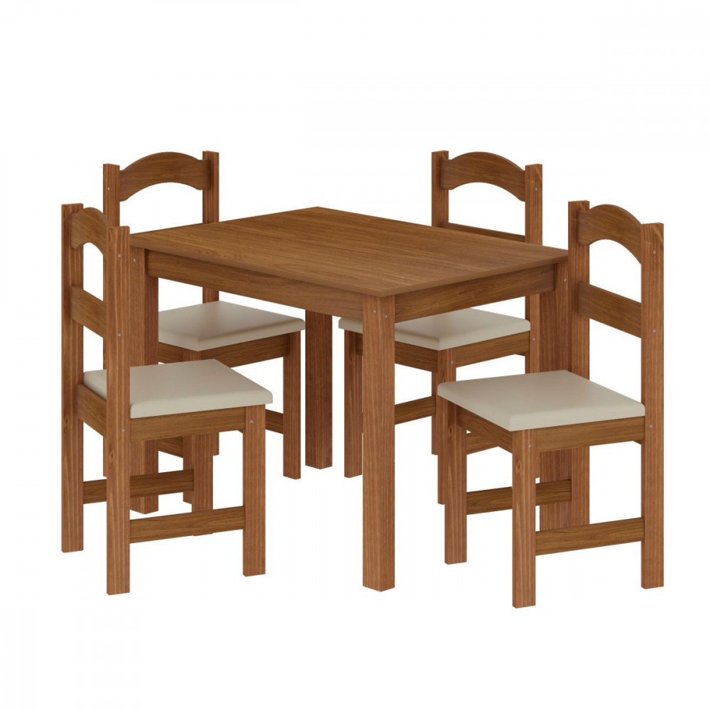 Mesa com 4 Cadeiras Pés Madeira Praiana Arauna Mesa com 4 Cadeiras Pés Madeira Praiana Arauna