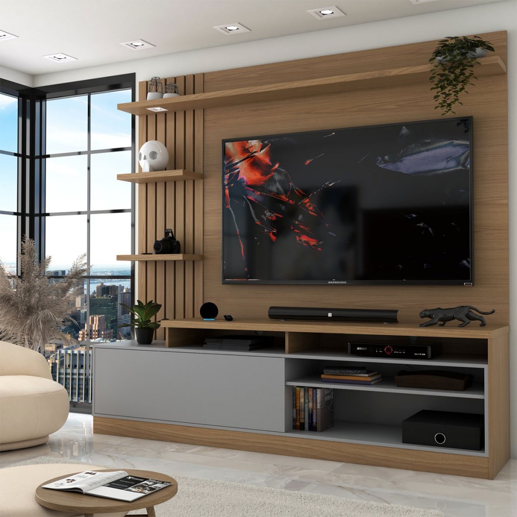 Estante para TV Até 65 Polegadas Escandinávia 1 Porta com Led