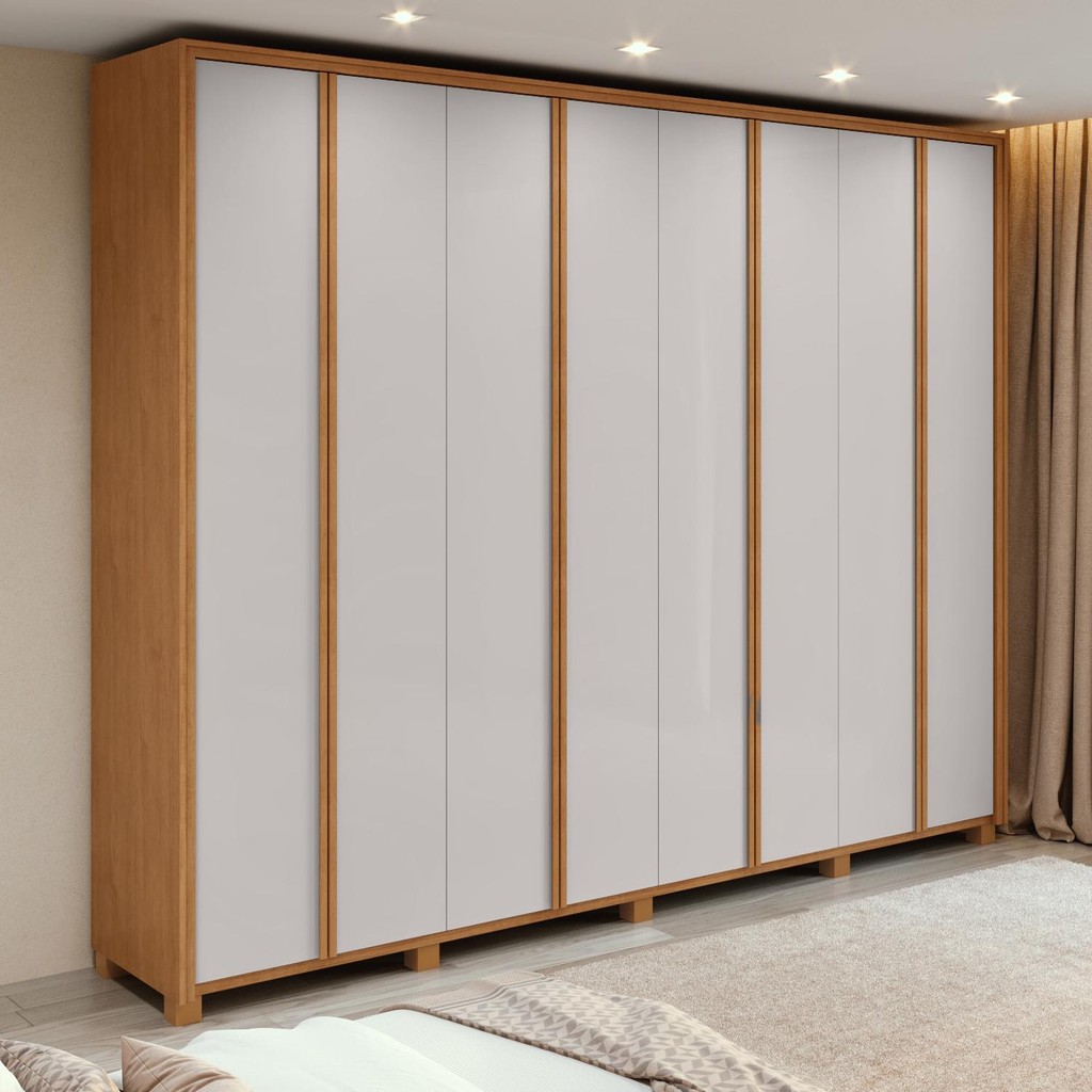 Guarda-Roupa Casal 100% MDF 8 Portas Easy Glow com Pés Amendoa Clean/Off White Guarda-Roupa Casal 100% MDF 8 Portas Easy Glow com Pés Amendoa Clean/Off White