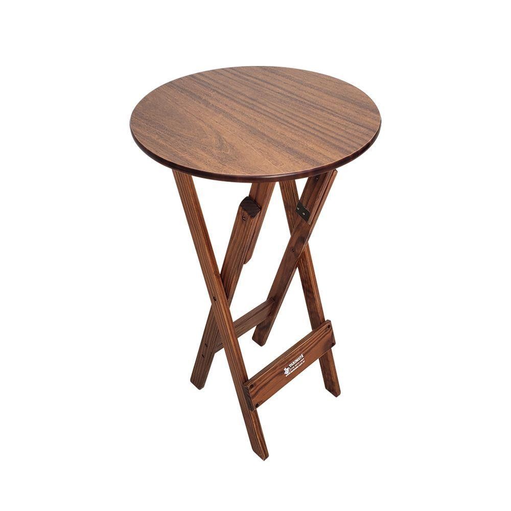 Mesa Bistrô Dobrável De Madeira Redonda Imbuia – Cor: Marrom
