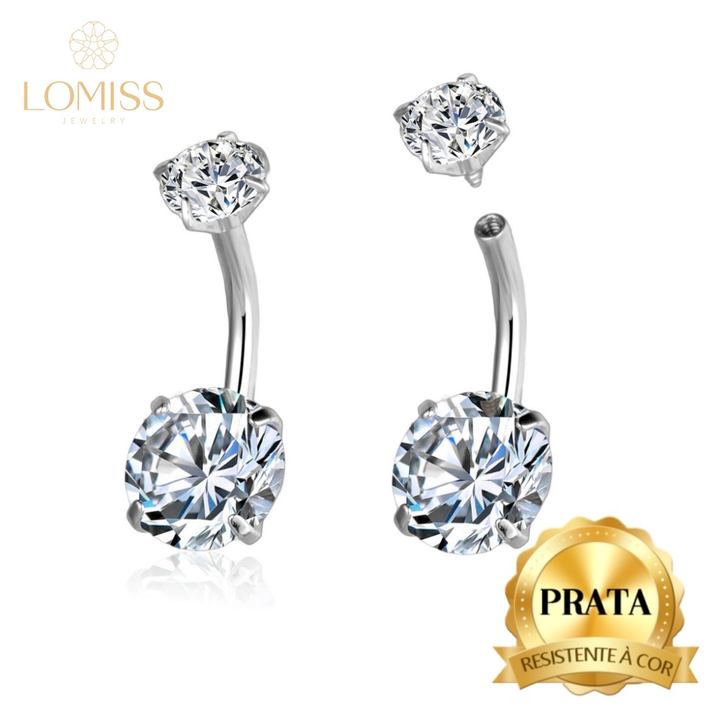 Piercing Umbigo Banana Prata 925 2 Pedras Zircônia Cravejada Piercing Umbigo Banana Prata 925 2 Pedras Zircônia Cravejada