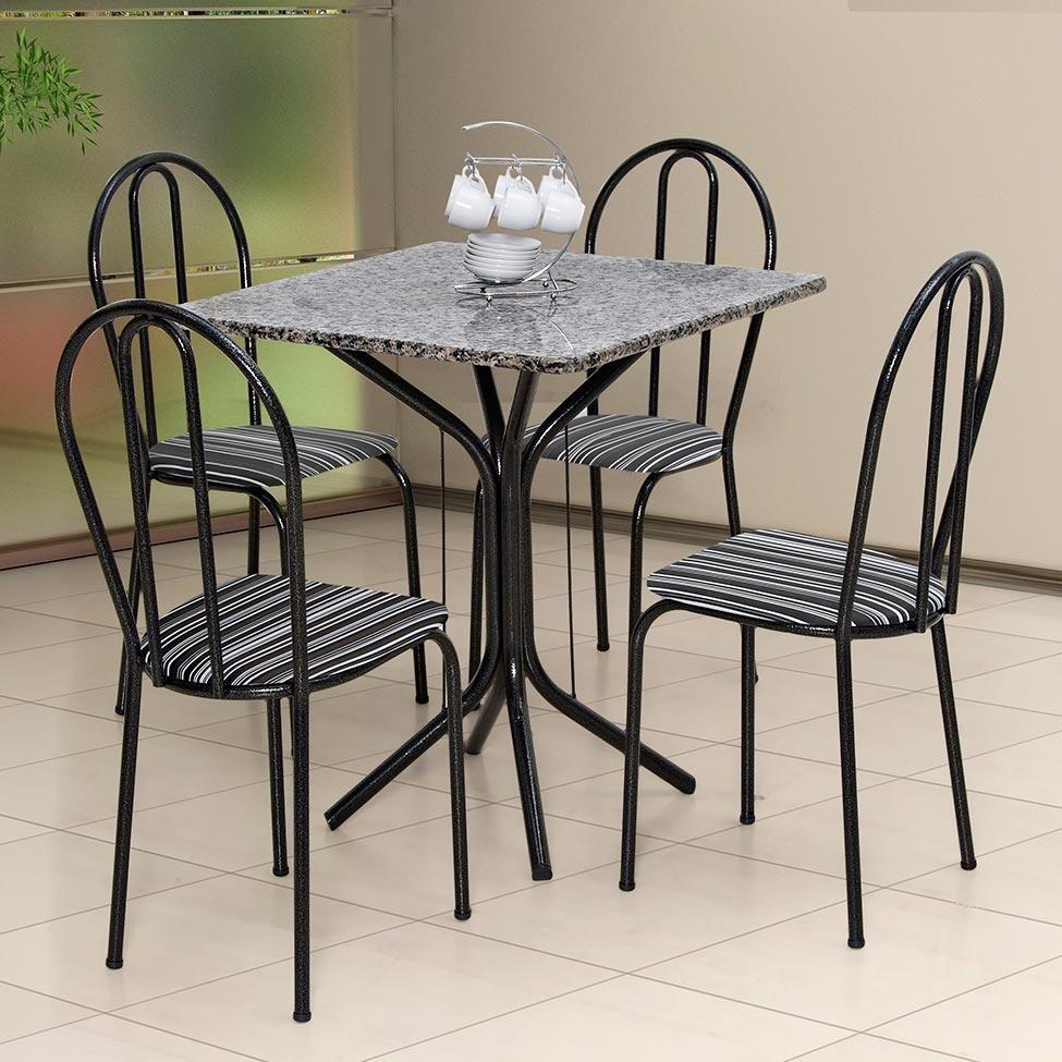 Conjunto de Mesa com 4 Cadeiras Thais Craqueado Preto Listrado Branco e Preto Conjunto de Mesa com 4 Cadeiras Thais Craqueado Preto Listrado Branco e Preto