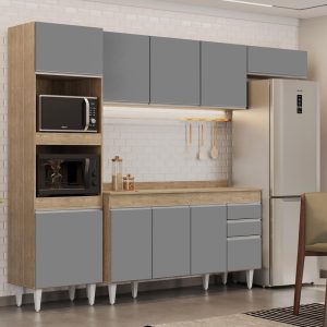 Armário de Cozinha Modulada 4 Peças CP11 Balcão com Tampo Castanho/Cinza - Lumil - Oferta na Shopee