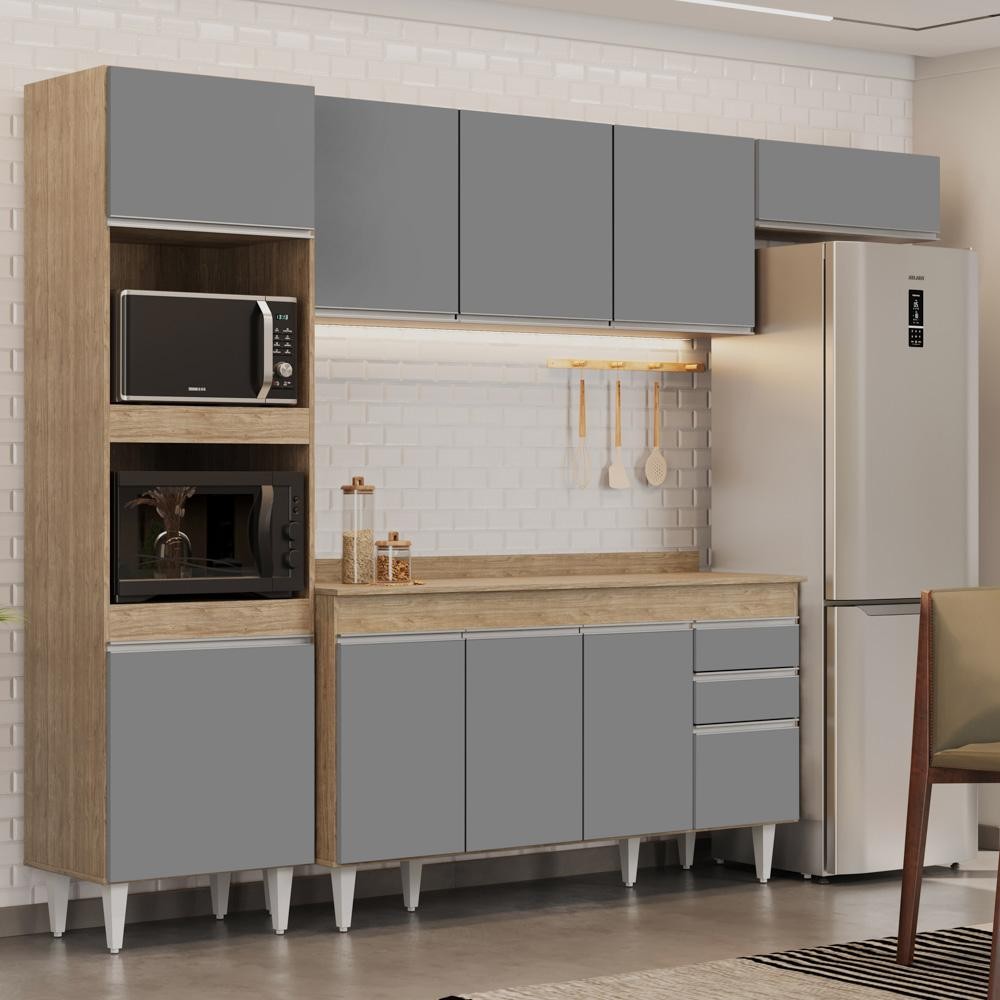 Armário de Cozinha Modulada 4 Peças CP11 Balcão com Tampo Castanho/Cinza - Lumil Armário de Cozinha Modulada 4 Peças CP11 Balcão com Tampo Castanho/Cinza - Lumil - Oferta na Shopee