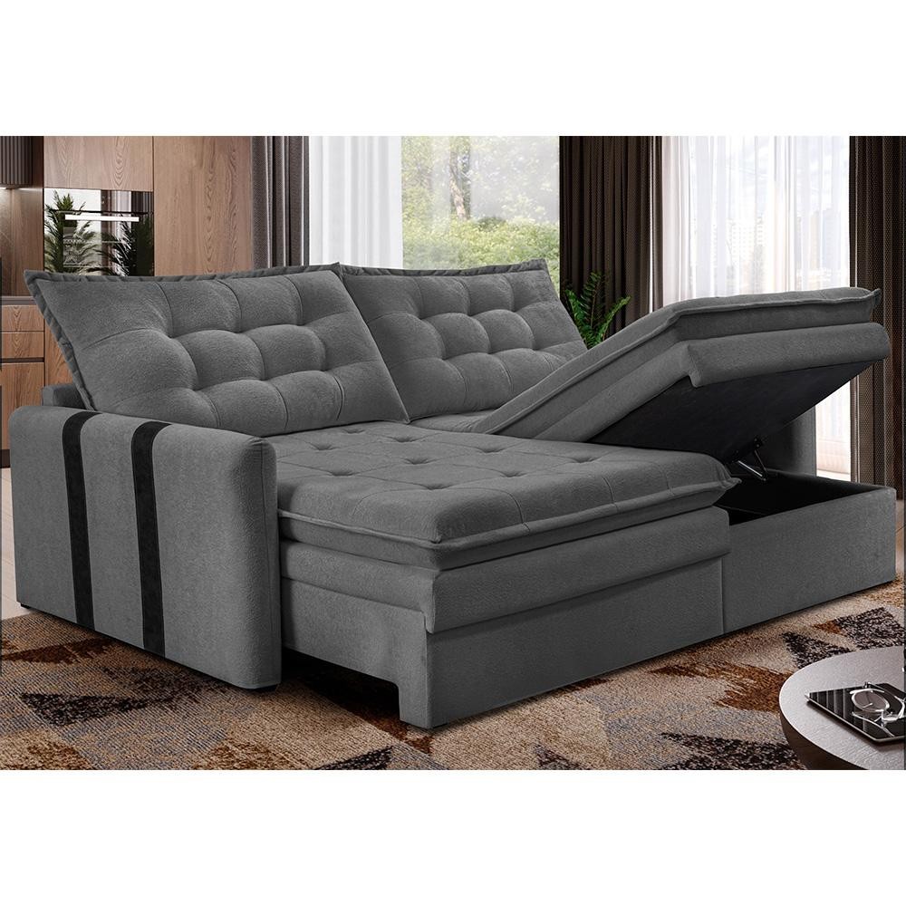 Sofá Baú Sem Caixa Retrátil 1,60m SoftGel Petit Boucle Cinza Escuro Cama inBox Sofá Baú Sem Caixa Retrátil 1,60m SoftGel Petit Boucle Cinza Escuro Cama inBox