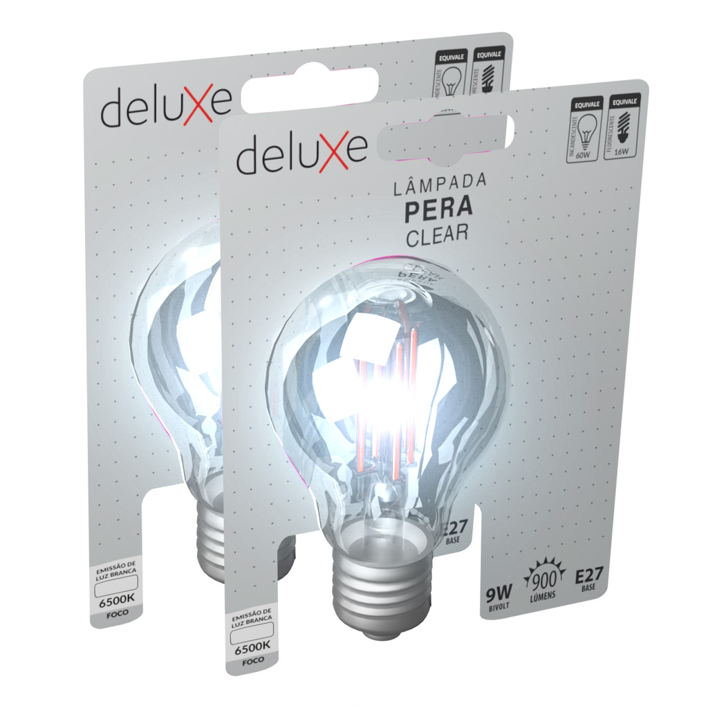 Kit 2 Lampada Led Pera Filamento Clear 9W 6500K E27 Deluxe