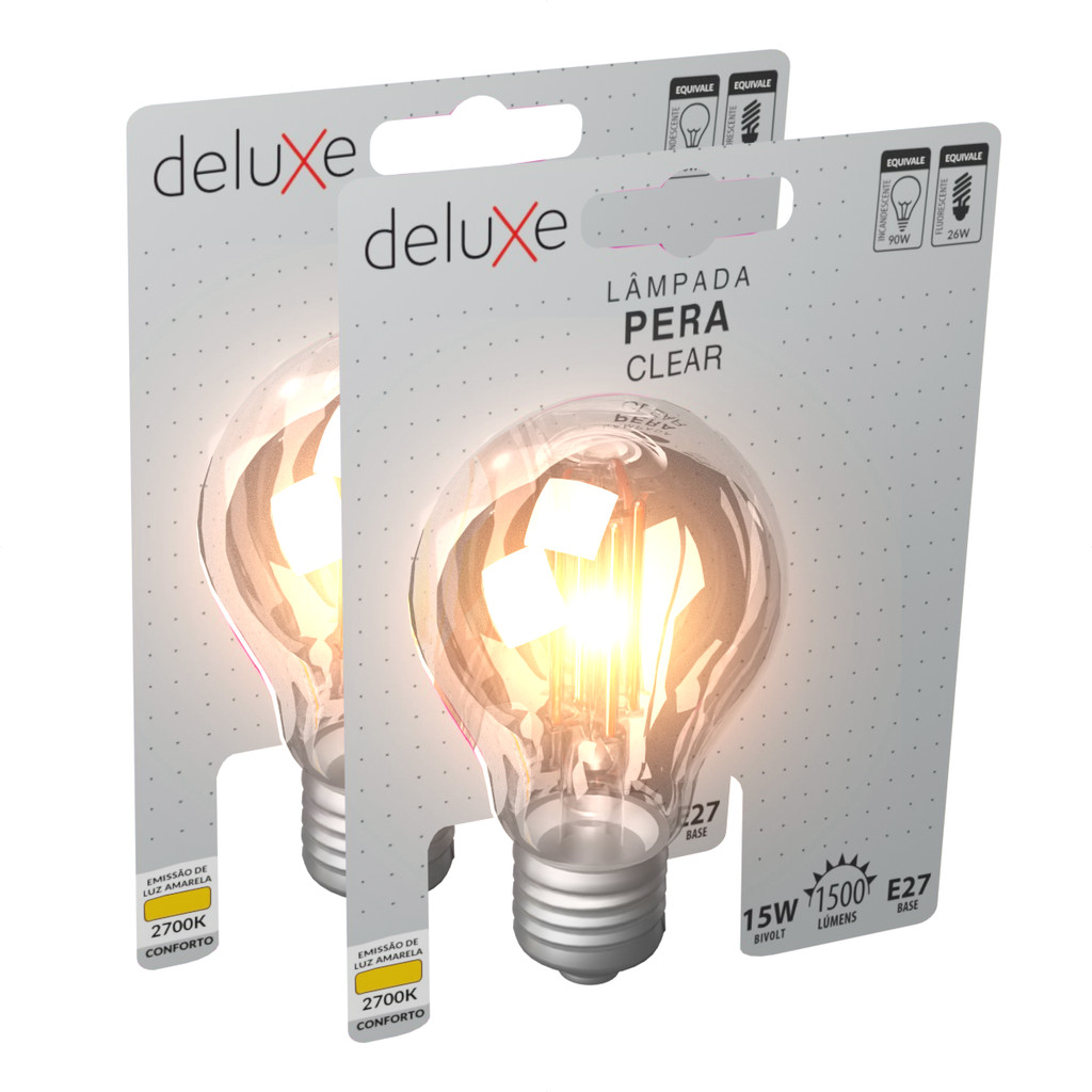 Kit 2 Lampada Led Pera Filamento Clear 15W 2700k E27 Deluxe Kit 2 Lampada Led Pera Filamento Clear 15W 2700k E27 Deluxe