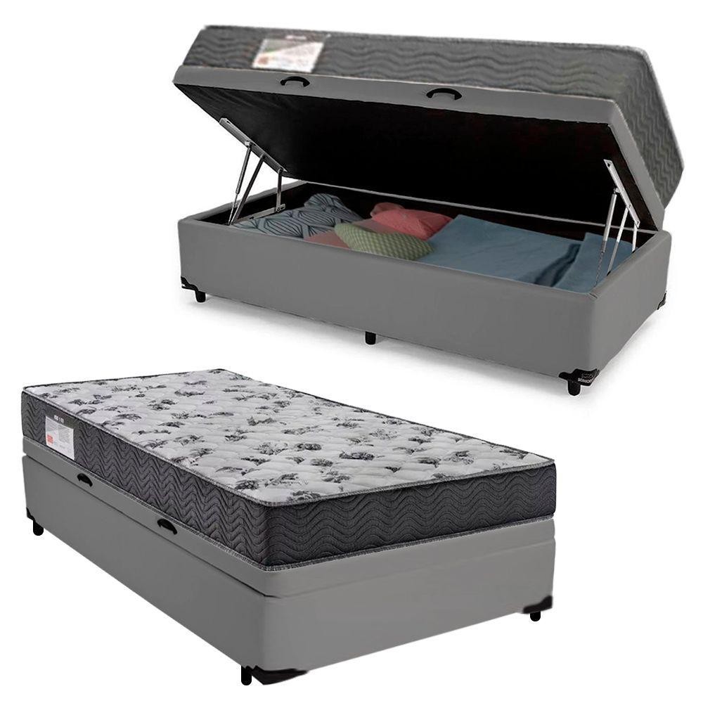 Cama Box Baú Solteiro Sintético 88cm Cinza com Colchão D33 Serene Qualidade Cama Box Baú Solteiro Sintético 88cm Cinza com Colchão D33 Serene Qualidade