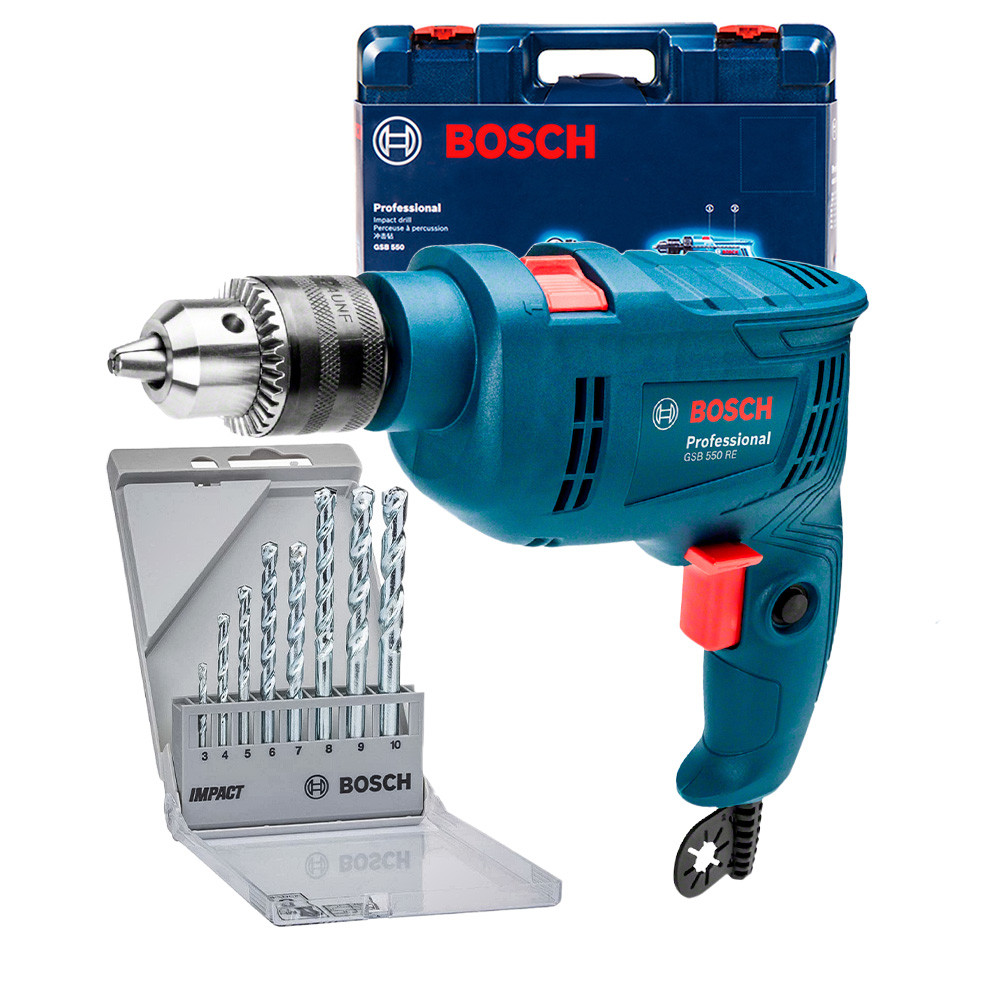 Furadeira Bosch GSB 550 RE com Maleta + 8 Brocas CYL-1 – 127V ou 220V Furadeira Bosch GSB 550 RE com Maleta + 8 Brocas CYL-1 – 127V ou 220V
