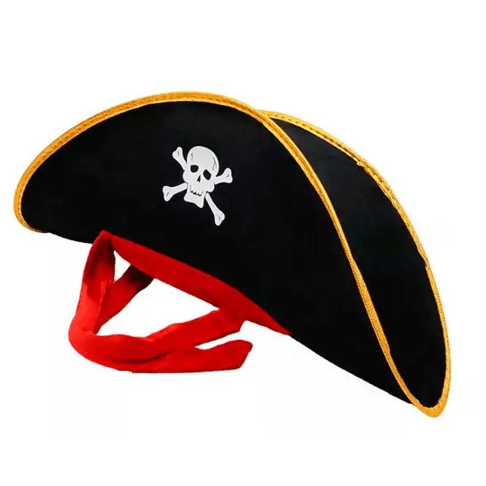 Chapéu Pirata Adulto Preto Com Faixa Vermelha Chapéu Pirata Adulto Preto Com Faixa Vermelha