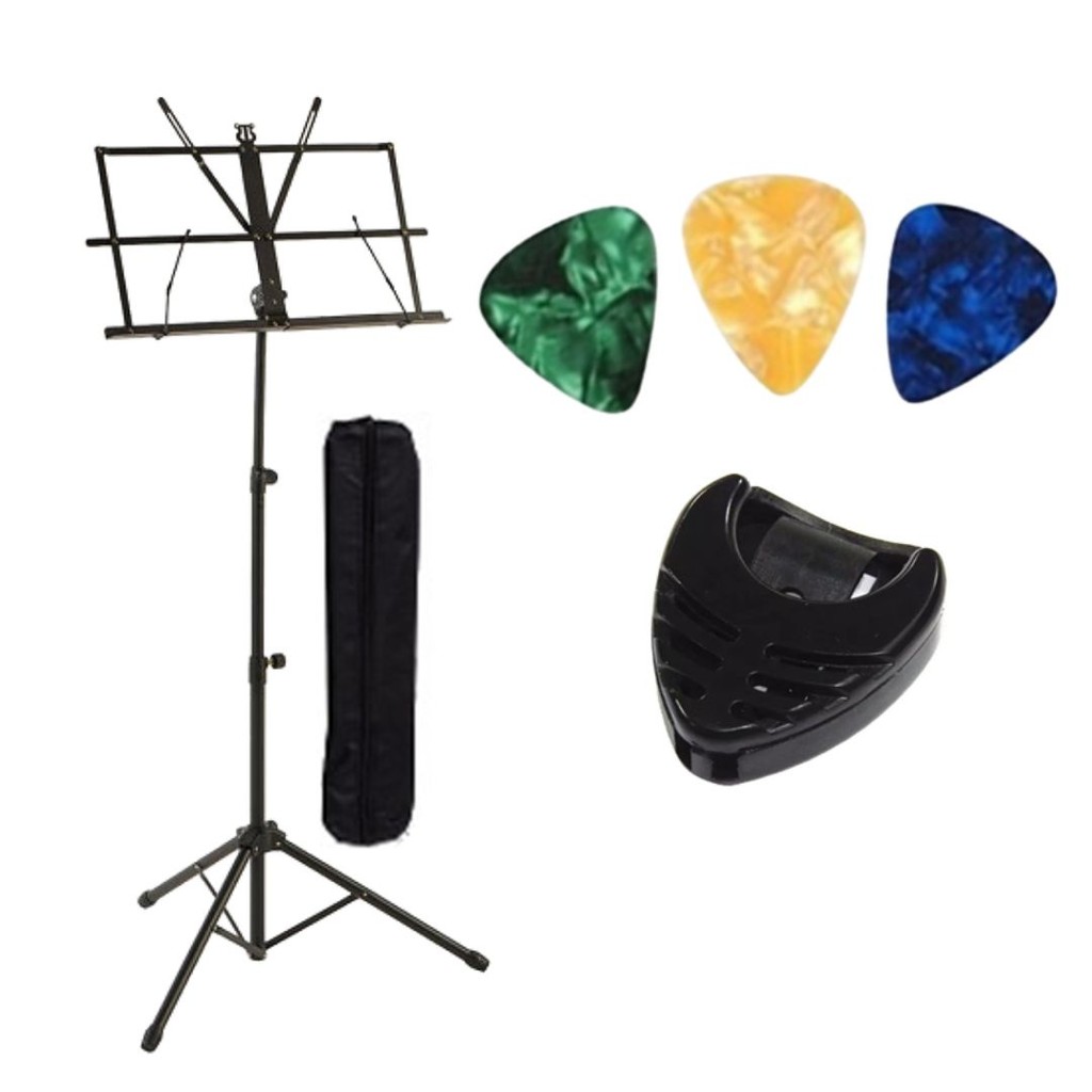 Kit Estante De Partitura+ Porta Palhetas+ 03 Palhetas Kit Estante De Partitura+ Porta Palhetas+ 03 Palhetas