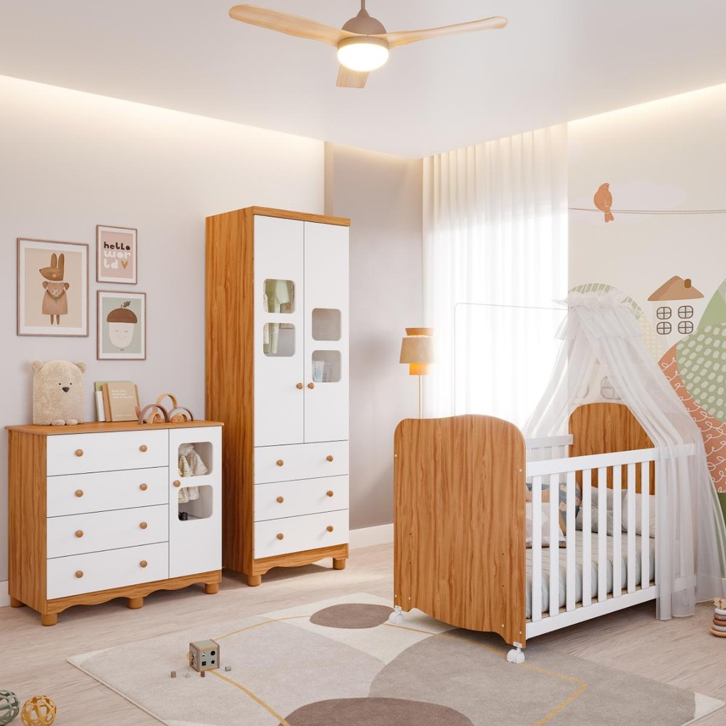 Quarto de Bebê Completo Berço Americano Uli Guarda Roupa Uli 2 Portas Cômoda Uli 100%MDF Quarto de Bebê Completo Berço Americano Uli Guarda Roupa Uli 2 Portas Cômoda Uli 100%MDF