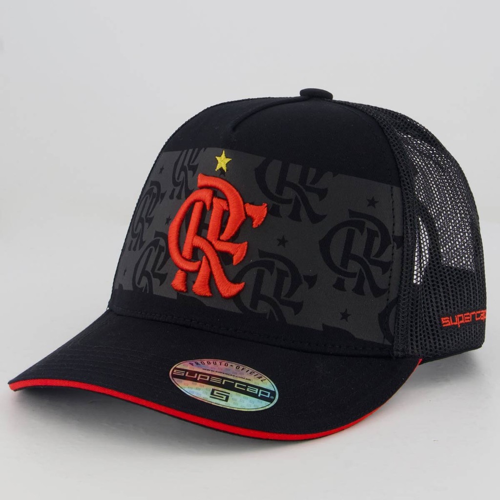 Boné Flamengo Trucker Preto e Vermelho Boné Flamengo Trucker Preto e Vermelho