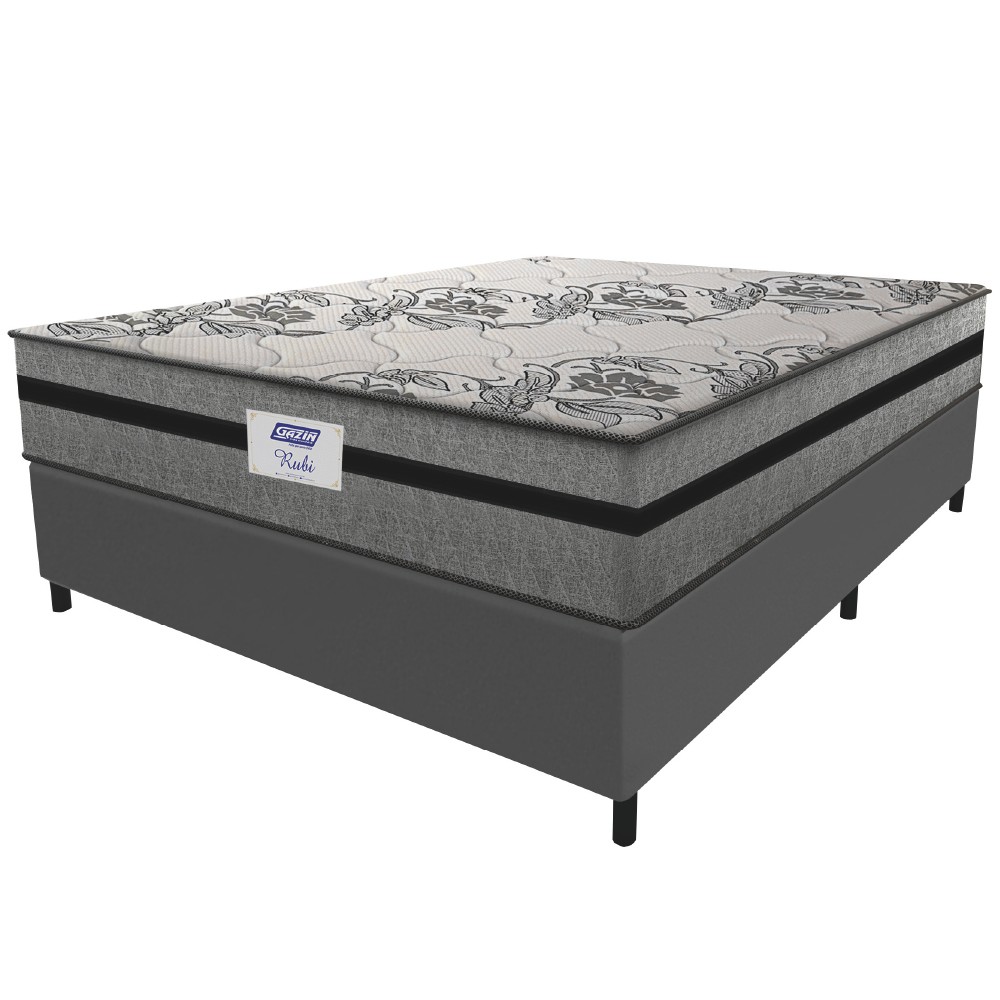 Cama Box Casal King Colchão Gazin Com Molas Ensacadas Rubi 193x203x70cm Suede Cinza/Preto Cama Box Casal King Colchão Gazin Com Molas Ensacadas Rubi 193x203x70cm Suede Cinza/Preto