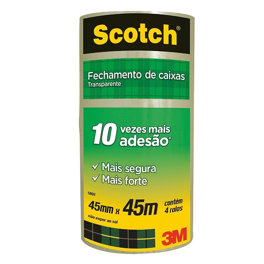 Fita Empacotamento 3M 45mmx45m Scotch Transparente – Embalagem com 4 unidades Fita Empacotamento 3M 45mmx45m Scotch Transparente – Embalagem com 4 unidades