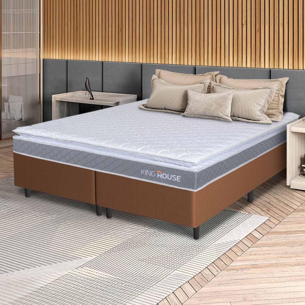 Conjunto Box Marrom Durban Cinza Espuma D28 King 193x203x57 – King House Conjunto Box Marrom Durban Cinza Espuma D28 King 193x203x57 – King House
