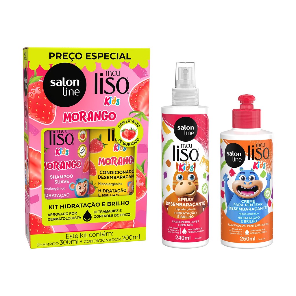 Kit Meu Liso Kids com Shampoo + Condicionador, Creme para Pentear e Spray Desembaraçante Kit Meu Liso Kids com Shampoo + Condicionador, Creme para Pentear e Spray Desembaraçante