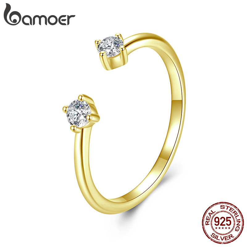 Bamoer 925 Sterling Sliver Anel Aberto Moissanite Cor Dourada Moda Joias Presentes Para Mulheres Bamoer 925 Sterling Sliver Anel Aberto Moissanite Cor Dourada Moda Joias Presentes Para Mulheres