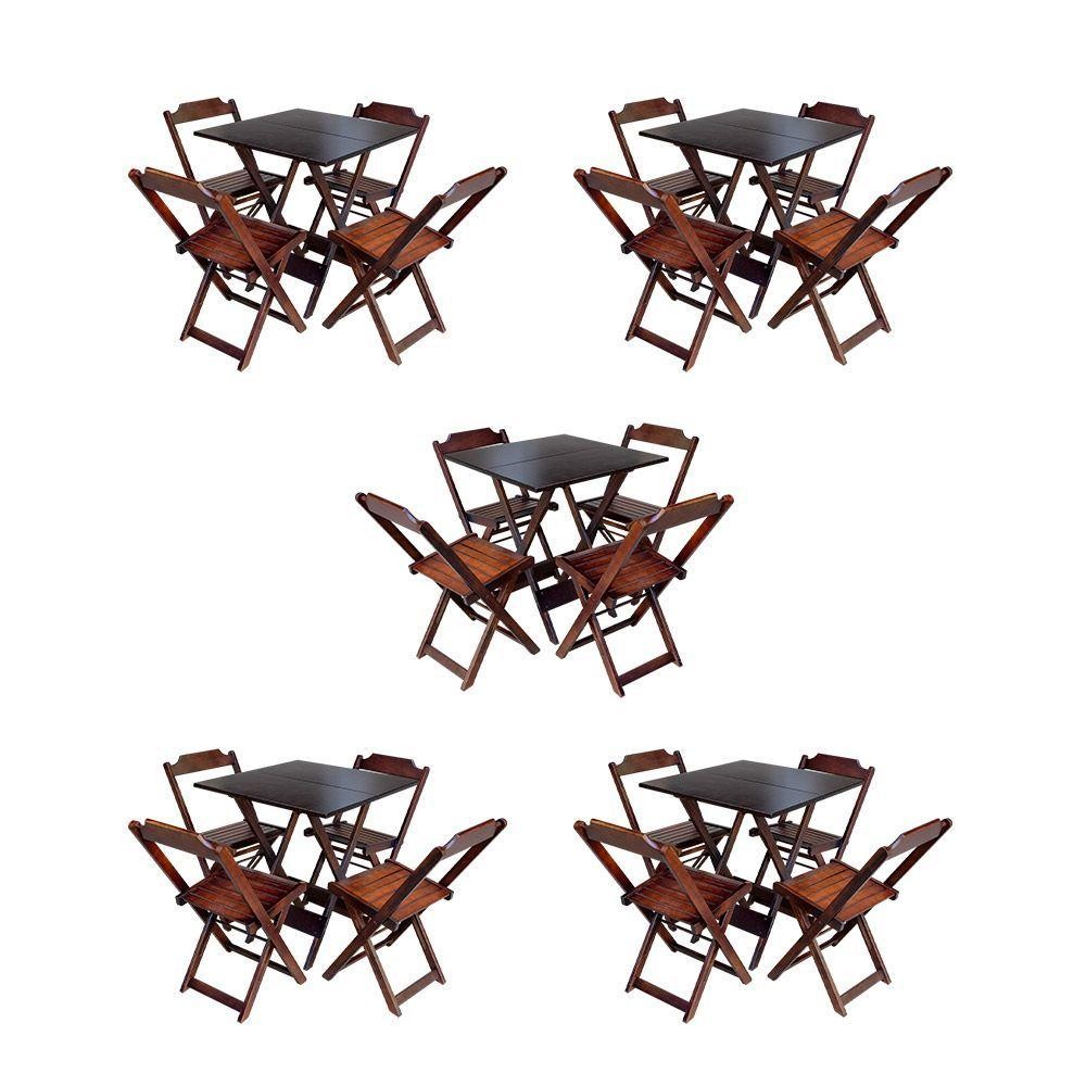 Kit 5 Jogos De Mesa Dobravel Com 4 Cadeiras De Madeira 70X70 Para Restaurante E Bar – Imbuia Kit 5 Jogos De Mesa Dobravel Com 4 Cadeiras De Madeira 70X70 Para Restaurante E Bar – Imbuia