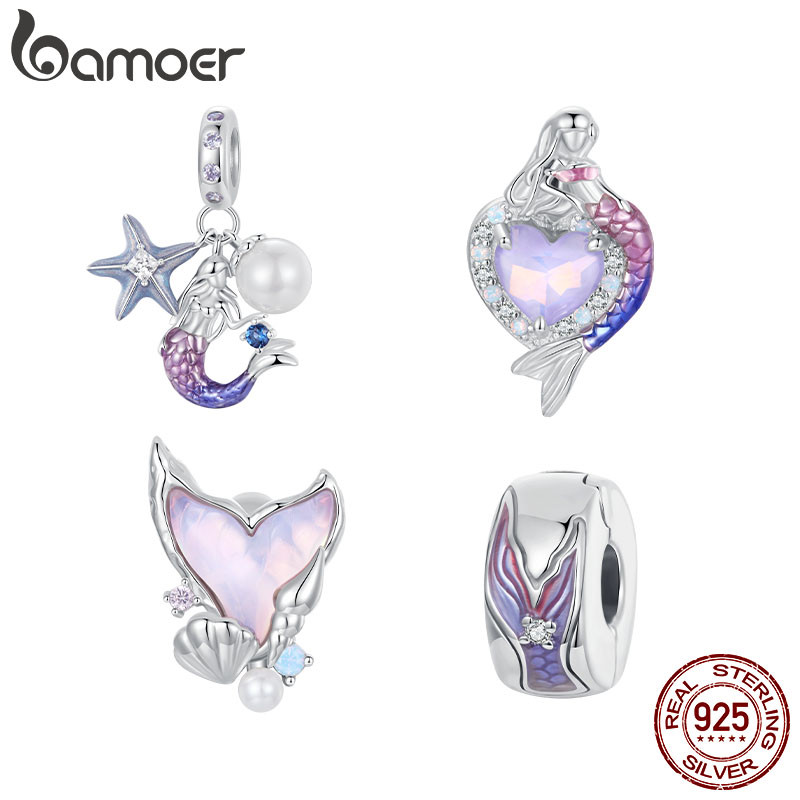 Bamoer 925 Sterling Sliver Charme Sereia Púrpura Pingente Para Pulseira Presentes Mãe Bamoer 925 Sterling Sliver Charme Sereia Púrpura Pingente Para Pulseira Presentes Mãe